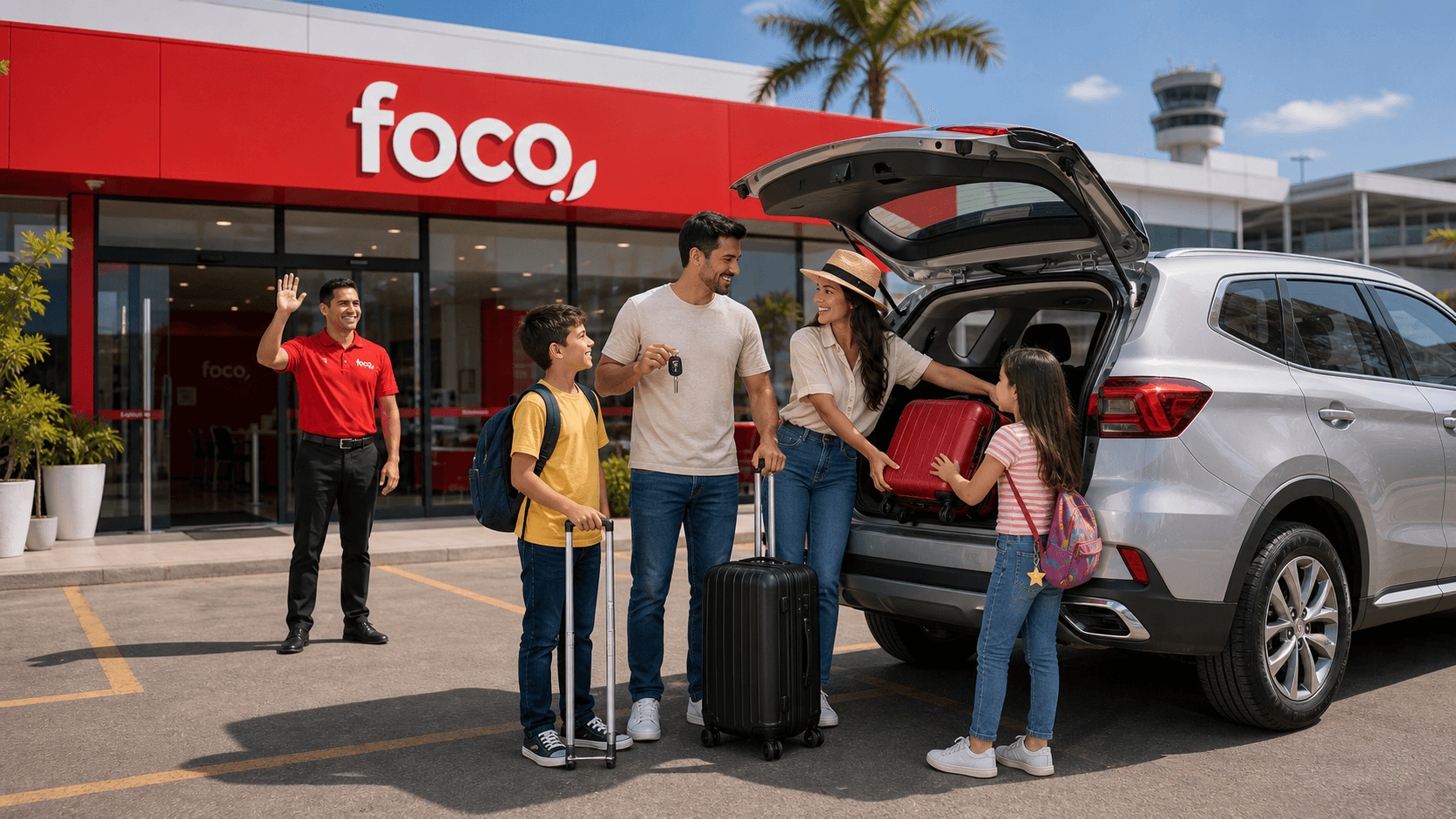 Família carregando malas no carro da Foco