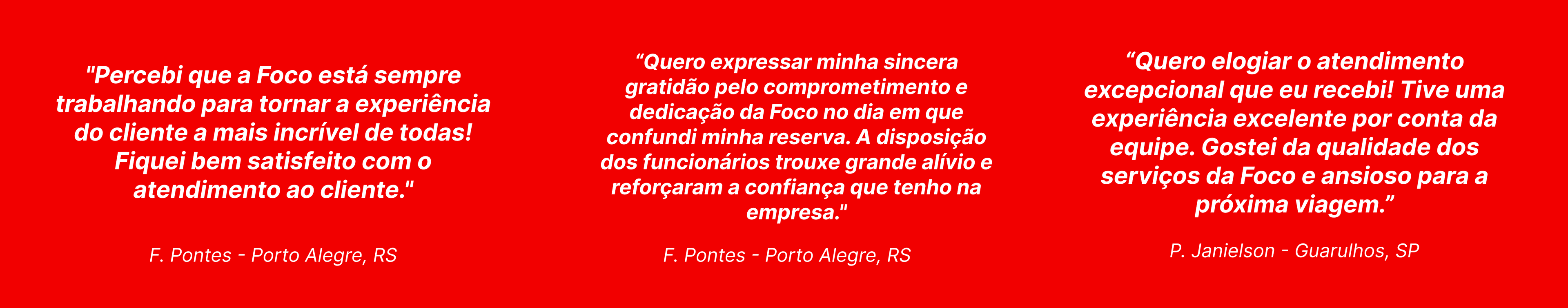 depoimentos de clientes da Foco Aluguel de Carros